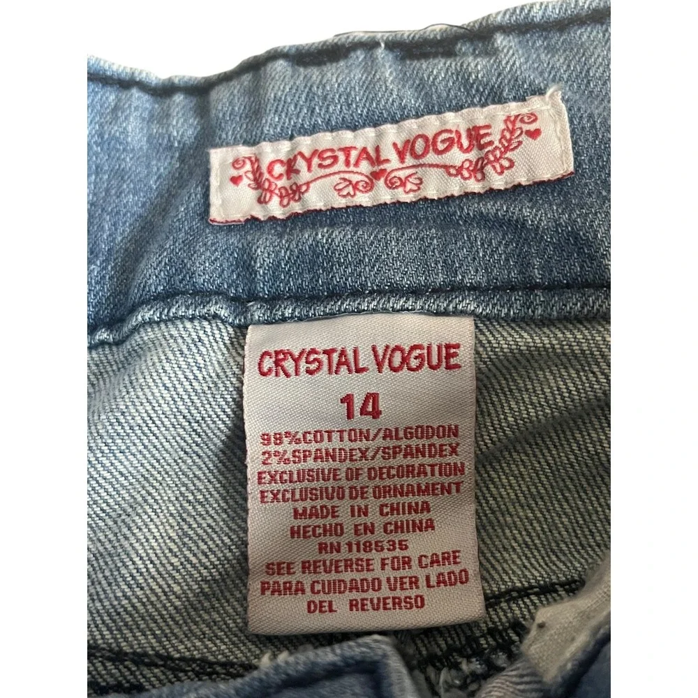 Crystal Vogue Jeans Girls 14 Blue Rhinestone‎ Embellished Y2K Skinny